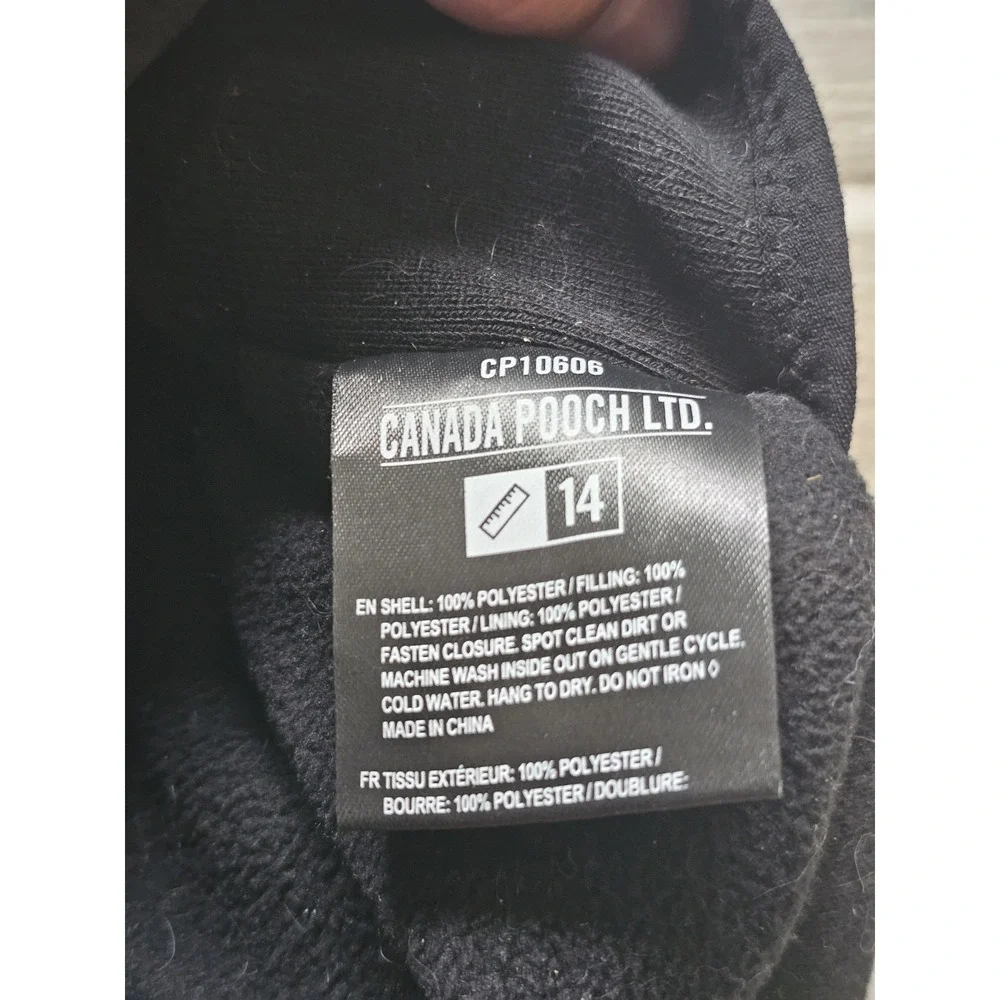 Canada Pooch Dog Puffer Jacket Size 14 Black Gray Marble Hooded Winter Coat